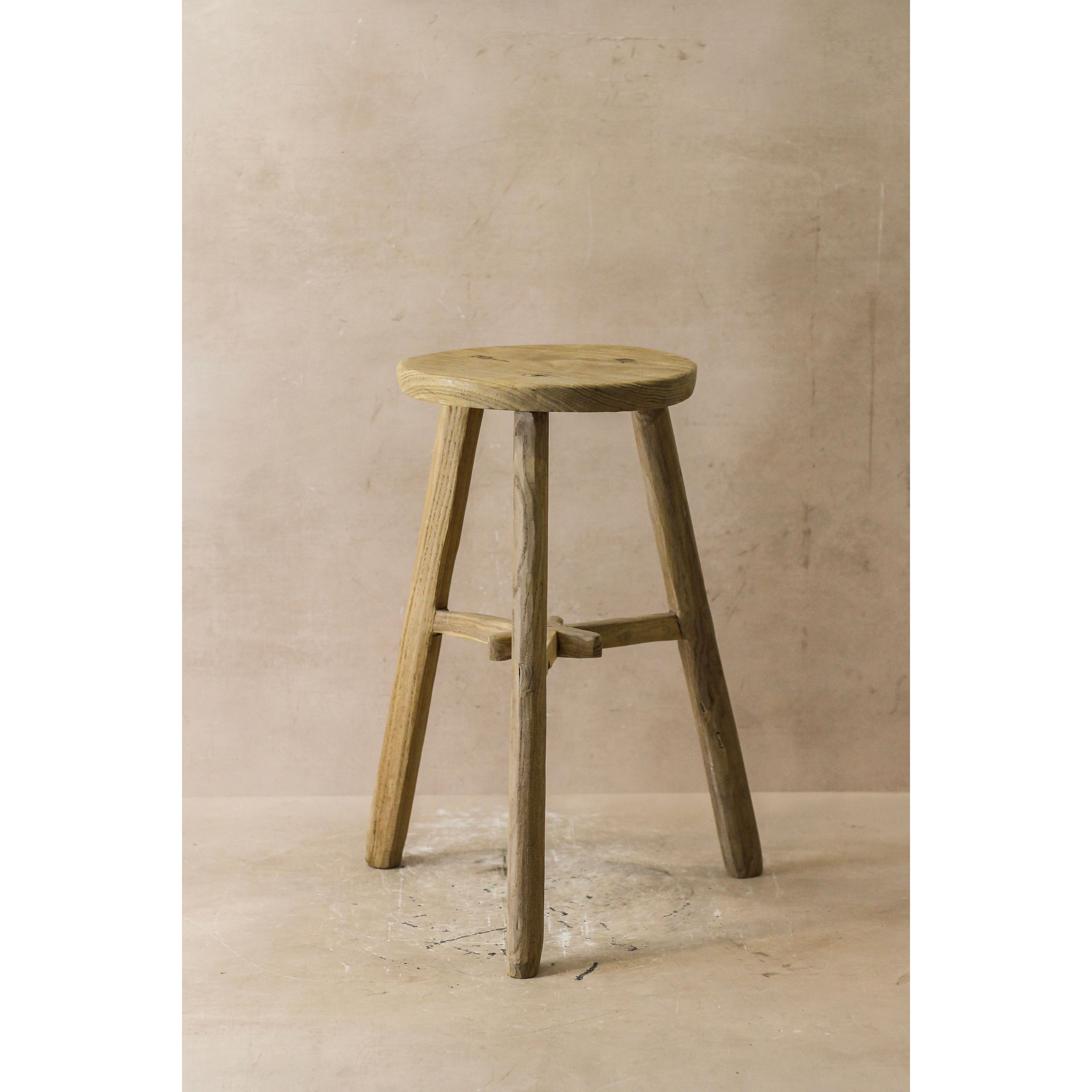 Rustikaler Vintage Hocker aus Ulmenholz - Rund - Nr. 41