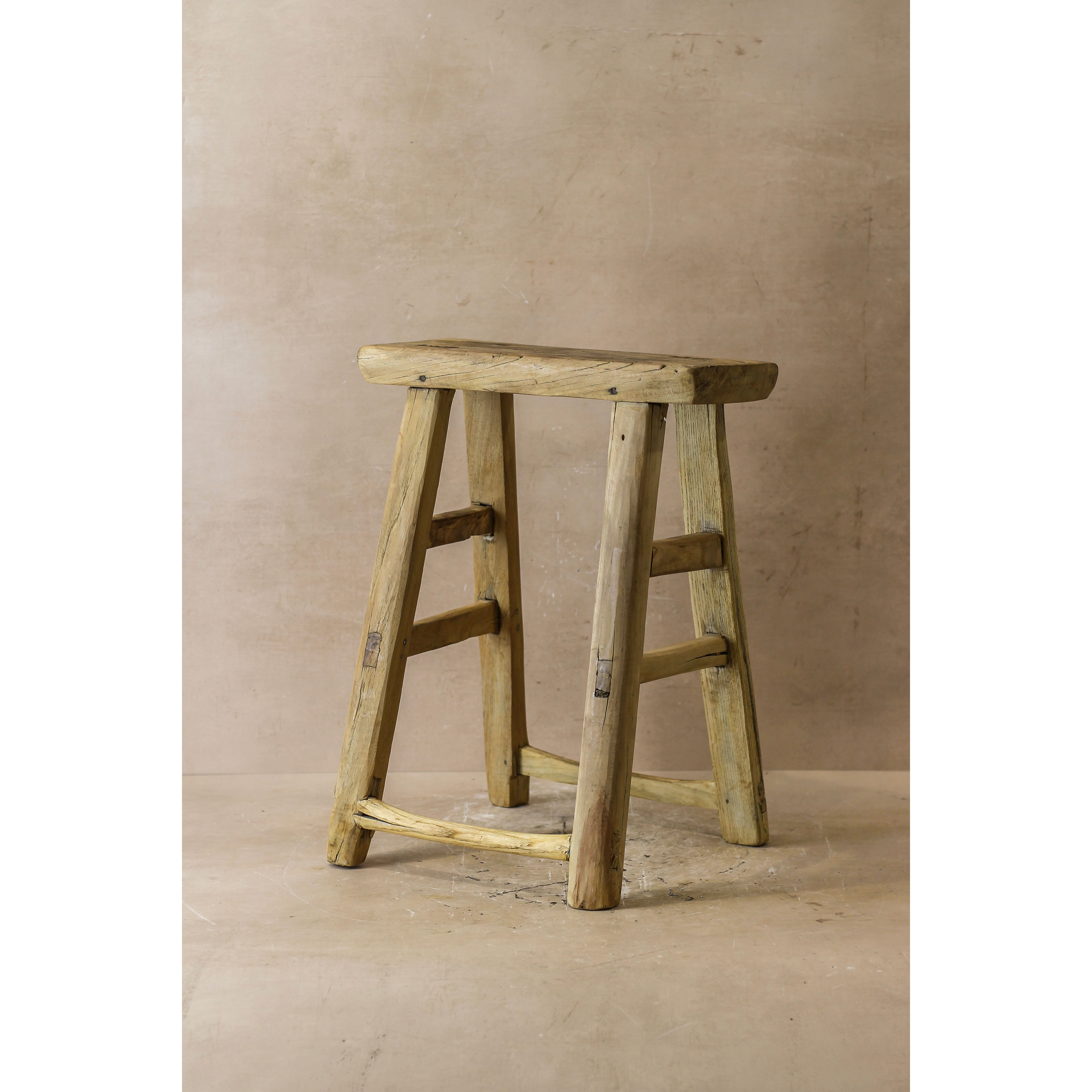 Tabouret rustique vintage en bois d'orme - Moyen - N° 52