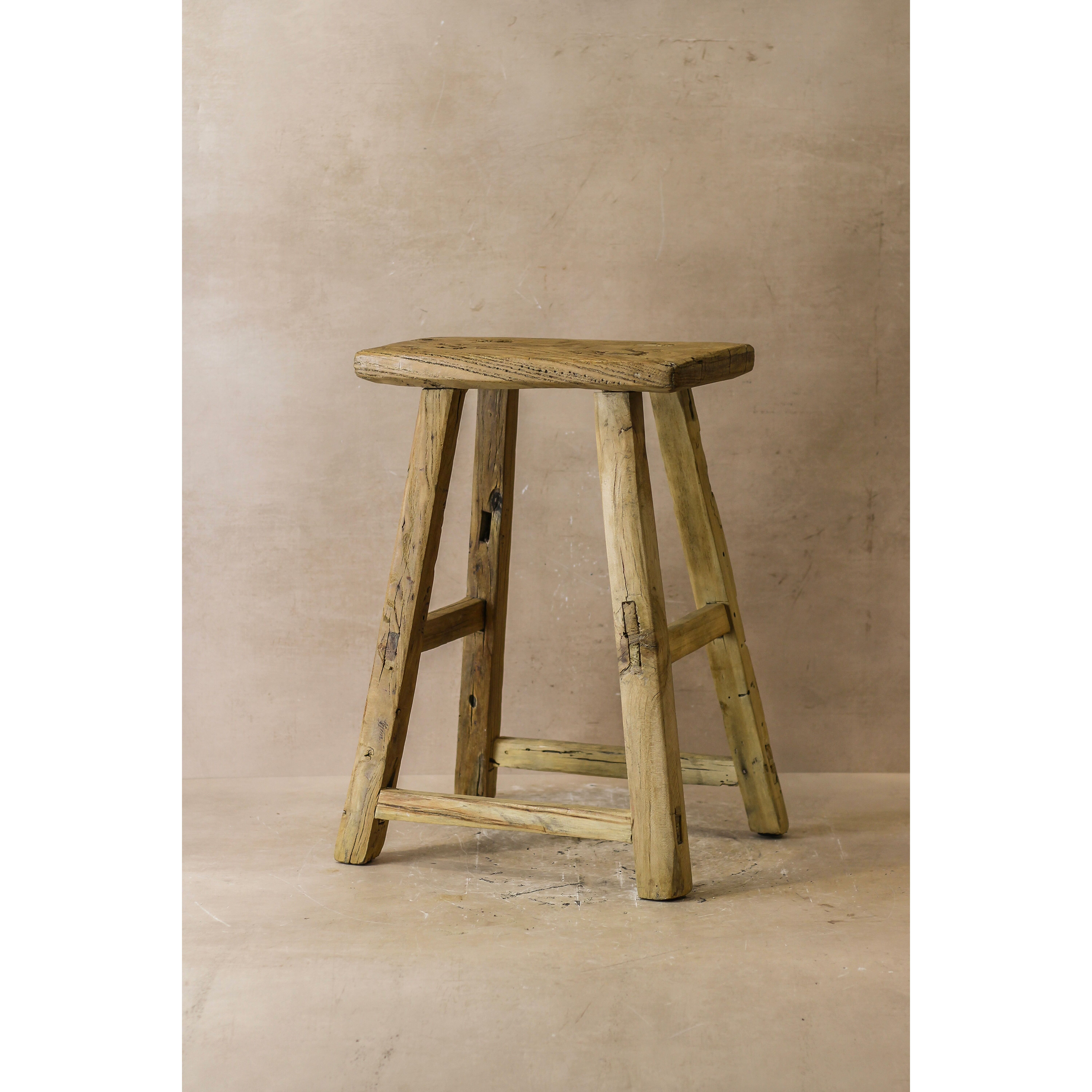 Tabouret rustique vintage en bois d'orme - Moyen - N° 50
