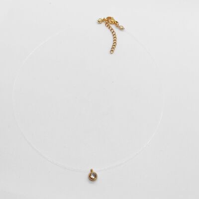 collana in filo di nylon trasparente mini pendente in zircone in acciaio inossidabile dorato