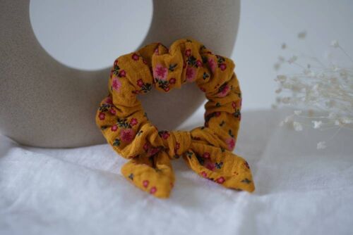 Chouchou Noeud Enfant Lana Gaze de coton Fleuri Jaune Moutarde