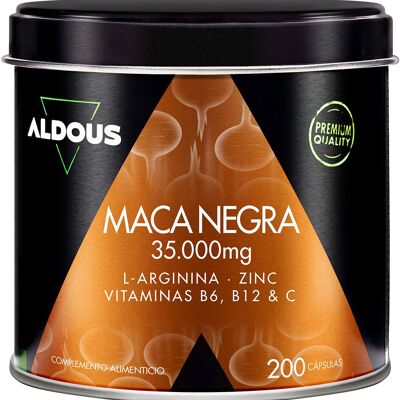Complexe de Maca noire péruvienne 35000 mg Aldous | Extrait 20:1 | 200 gélules | Arginine, Zinc, Vitamine C, B12 et B6