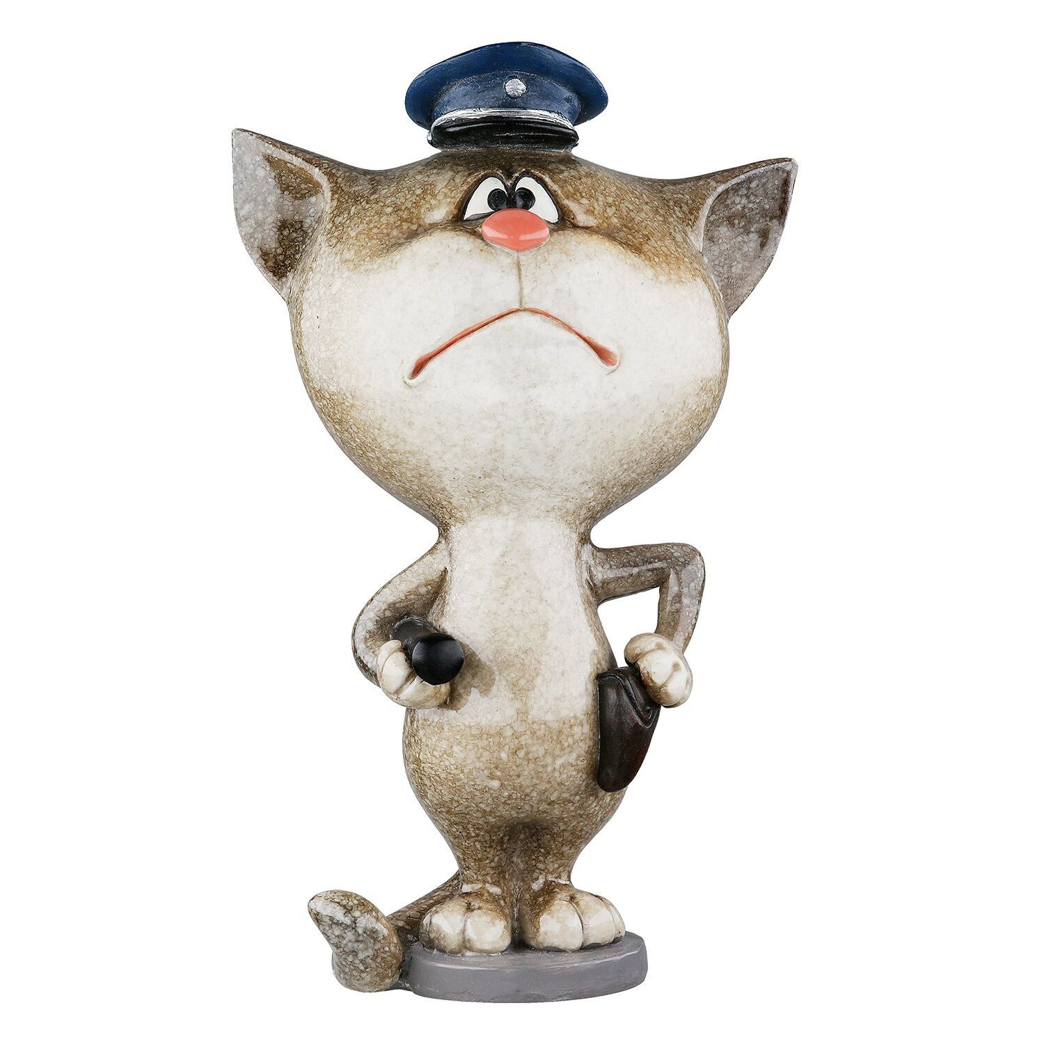 Figur Katze Polizist, glänzend grau H.13,5 cm
