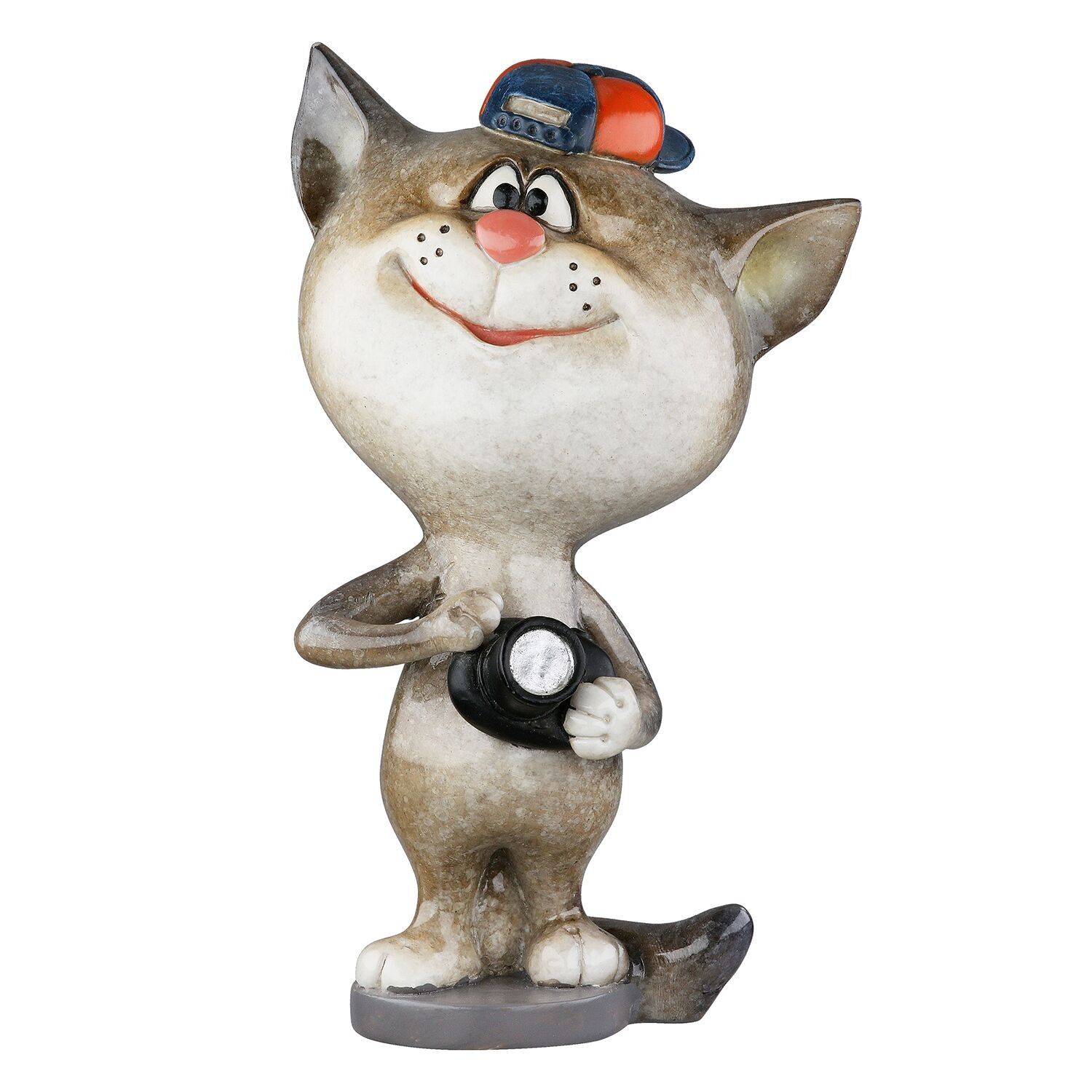 Figur Katze Fotograf, glänzend grau H.13,5 cm