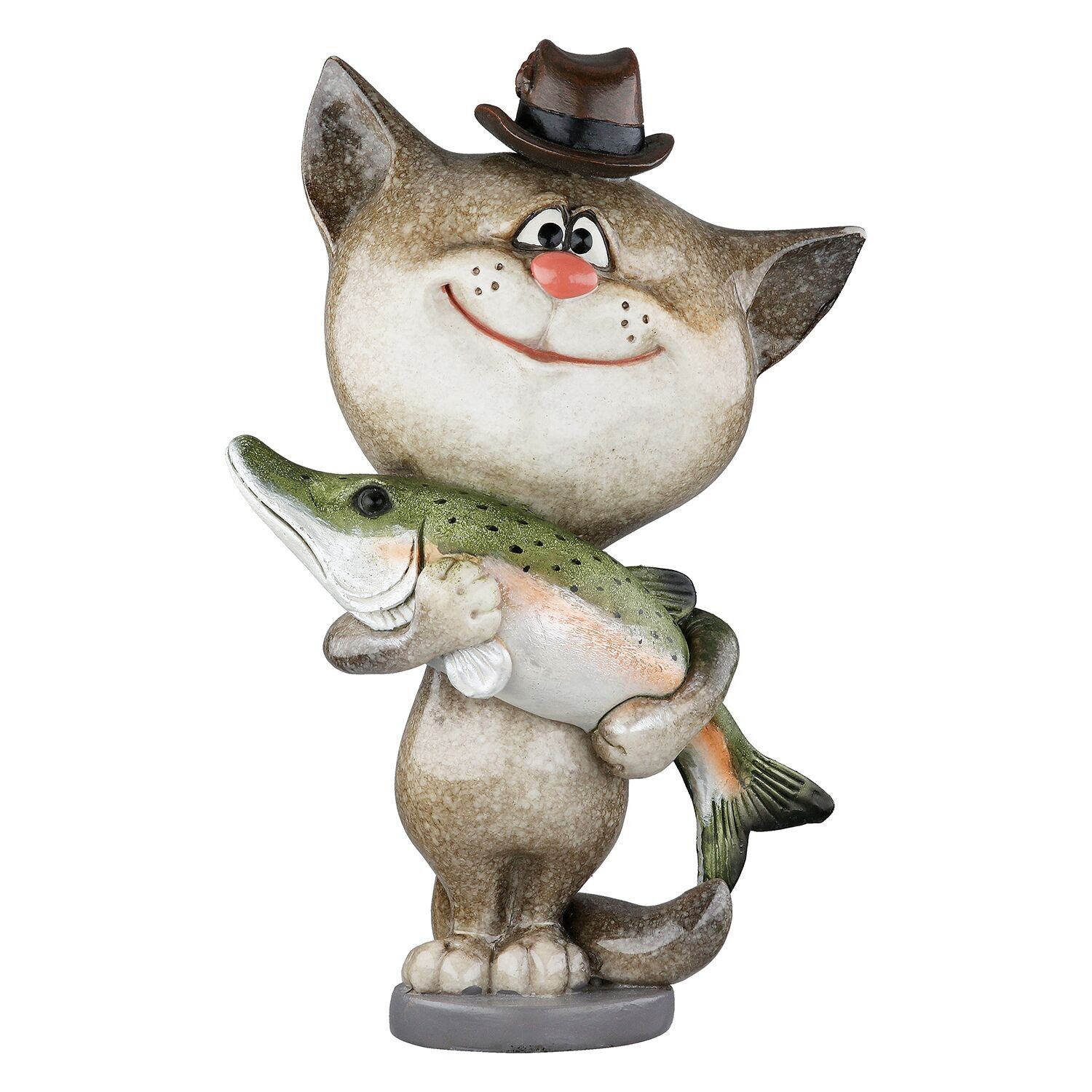 Figurina Gatto Pescatore, grigio lucido H.14 cm