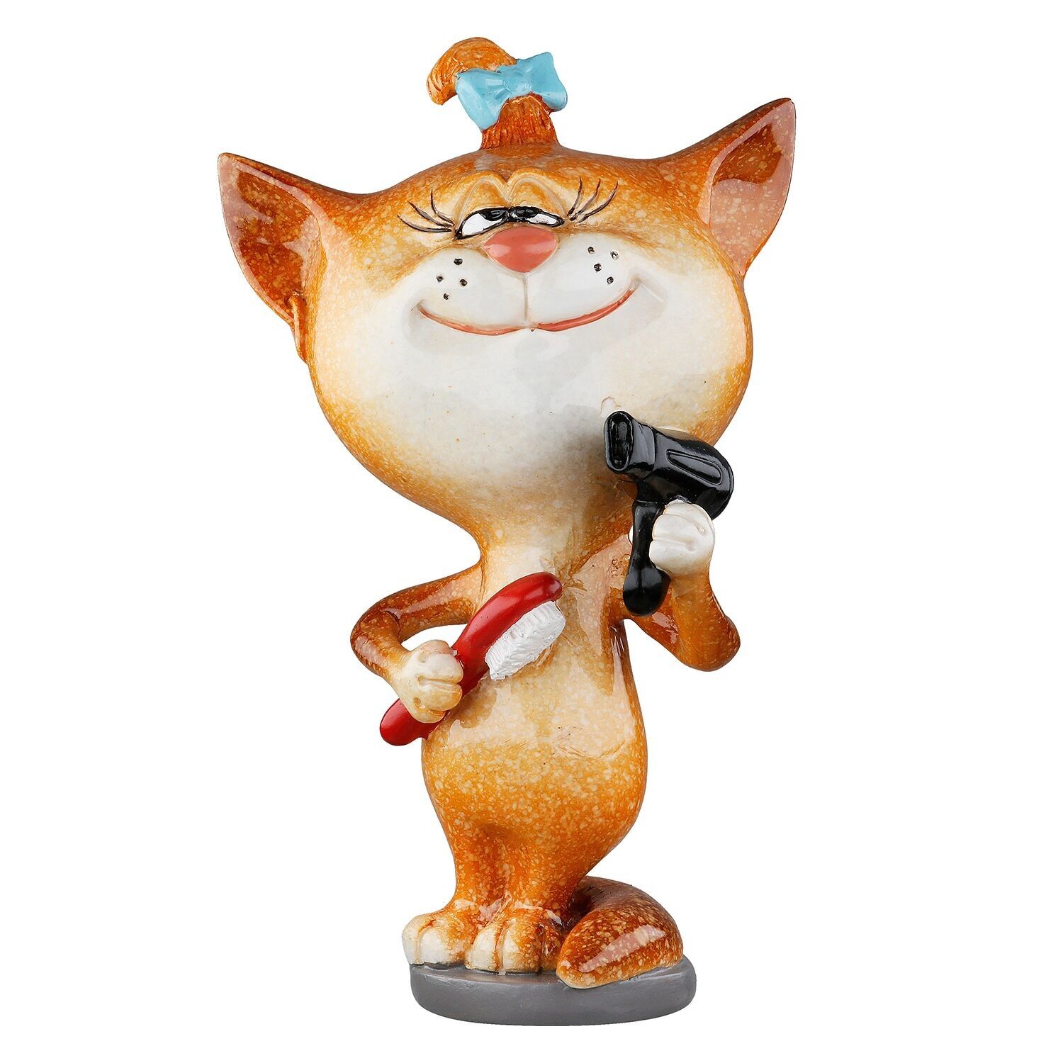 Figur Katze Friseurin, glänzend grau H.13,5 cm