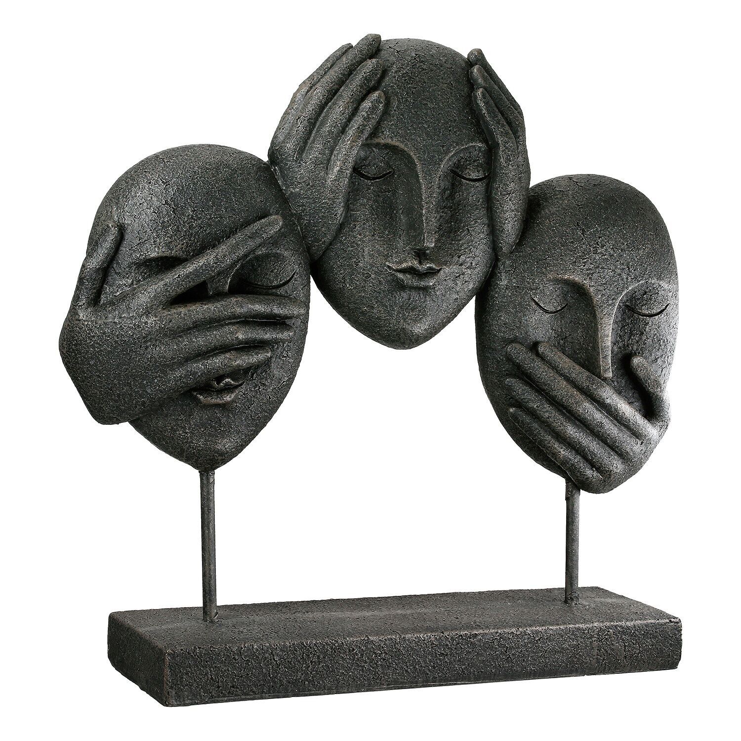 Scultura viso 3 volti, nero H.29,5 cm