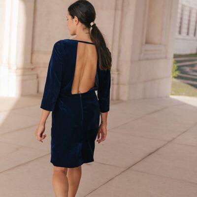 Backless dress velvet navy
