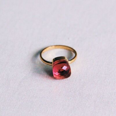 Anello in acciaio inossidabile con pietra di cristallo quadrata -magenta/oro