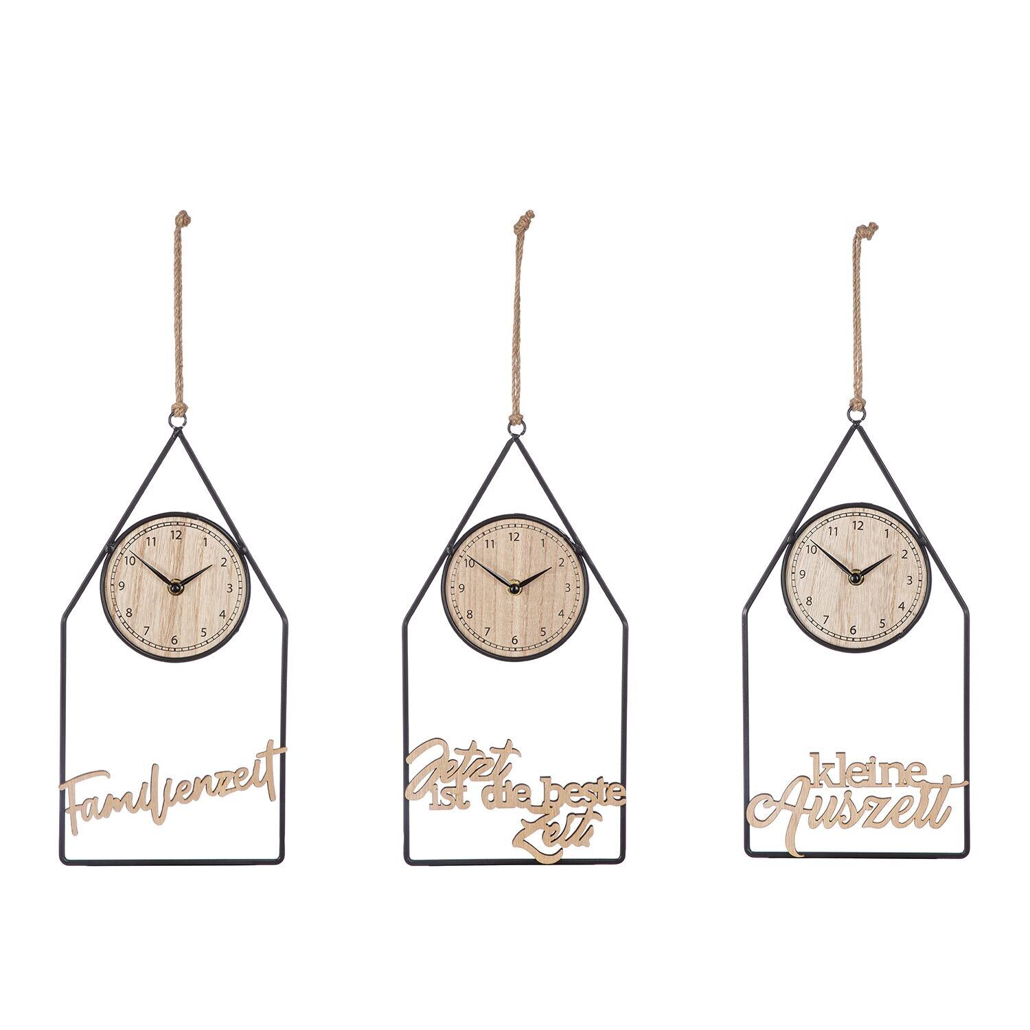 Wanduhr Haus Zeit 3fach sort., H.36 cm
