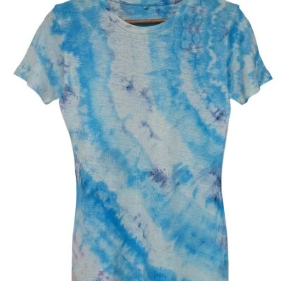 Hemp organic cotton turquoise tie-dyed womens fit tee