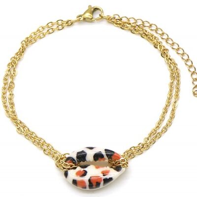 B2121-009G S. Brazalete de acero Shell Leopard Gold