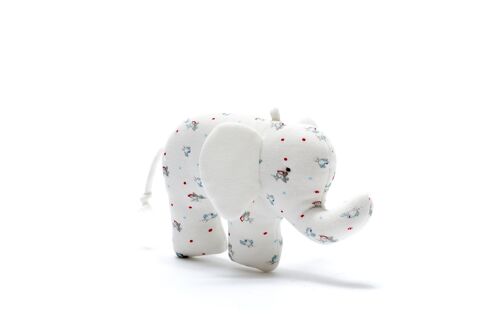 Fair Trade Organic Cotton Elephant Baby Toy white with sweet pattern of birds and dots