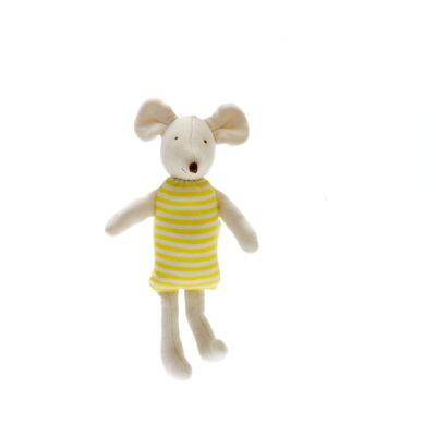 Ratón de juguete de algodón orgánico con rayas amarillas