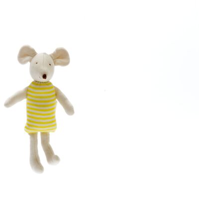Ratón de juguete de algodón orgánico con rayas amarillas