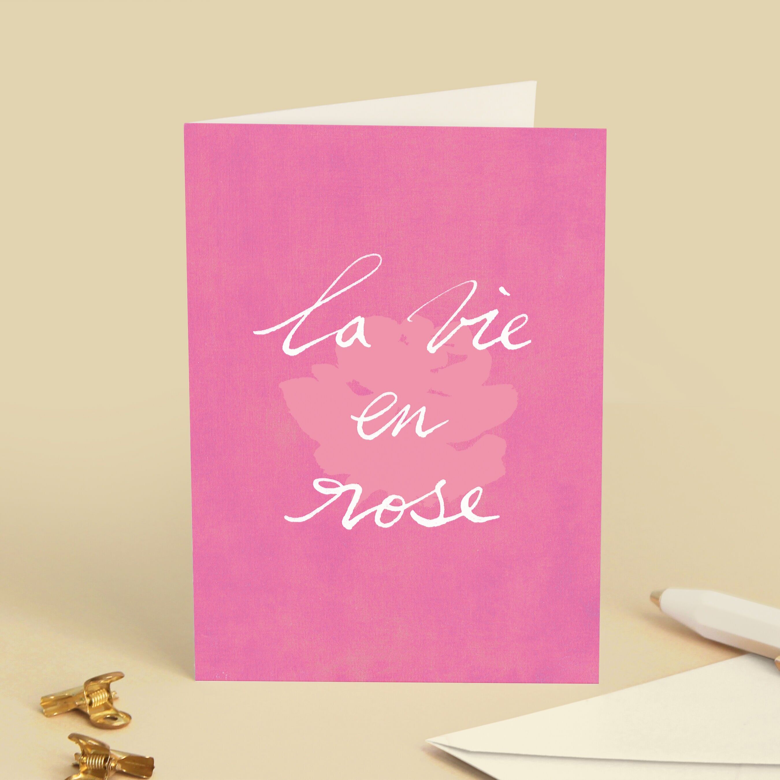 Biglietto "La vie en rose" - Compleanno / Regalo / Illustrazione pittura ad acquerello - Biglietto d'auguri