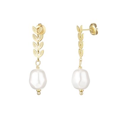 Earrings Greece, gold plated stainless steel, artificial pearl