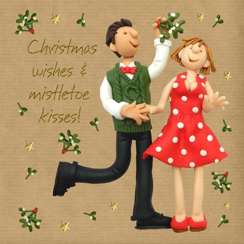 Mistletoe kisses foiled Christmas card