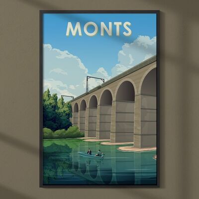 Cartel de la ciudad de las montañas.