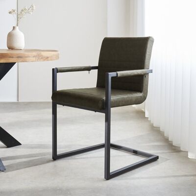 Chaise de salle à manger industrielle Kuba avec accoudoir vert
