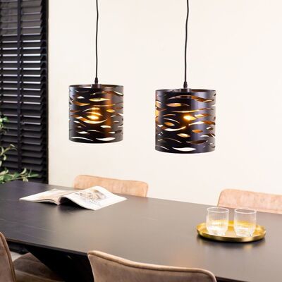 Lampe à suspension industrielle Freckle 2 lumières noire