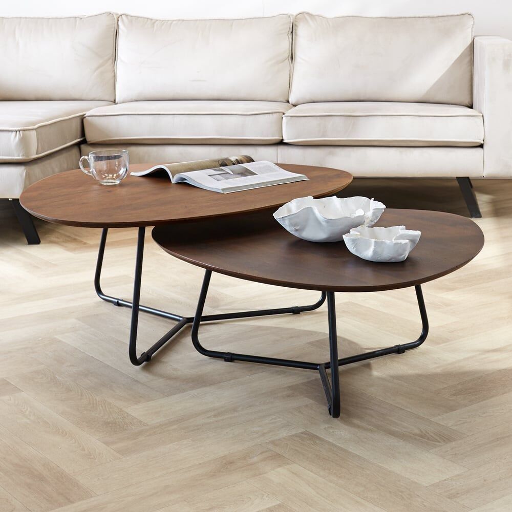 Set di 2 tavolini Zoë noce e noce scuro