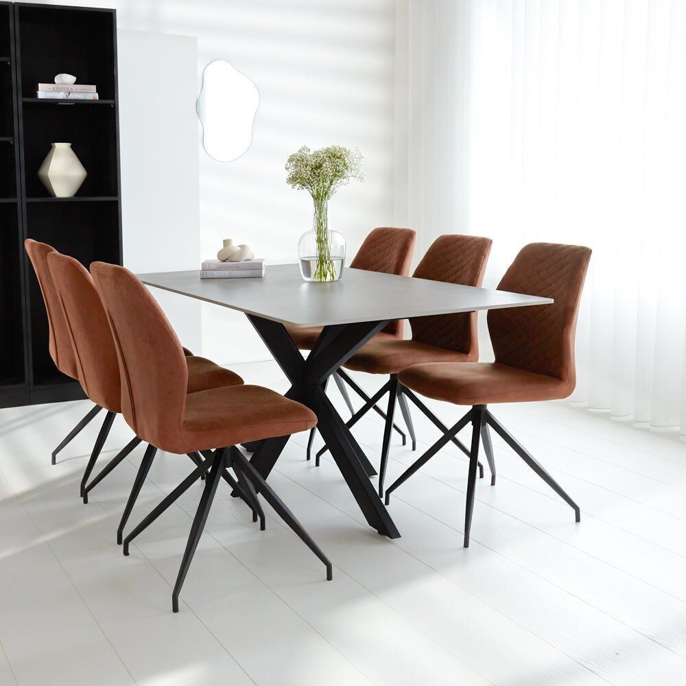 Mesa de comedor Edin aspecto mármol gris - 170 x 90 x 76 cm