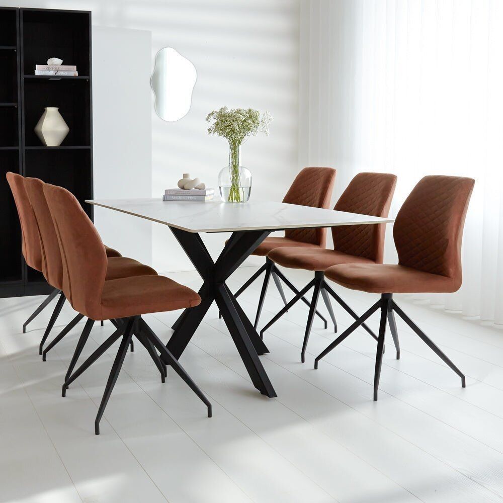 Mesa de comedor Edin aspecto mármol blanco - 190 x 90 x 76 cm