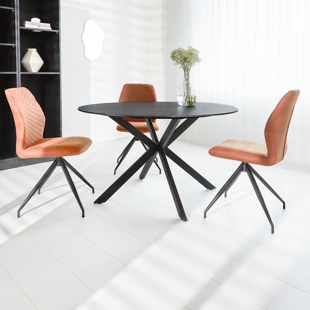 Mesa de comedor Yuna aspecto mármol negro - 130 x 130 x 76 cm