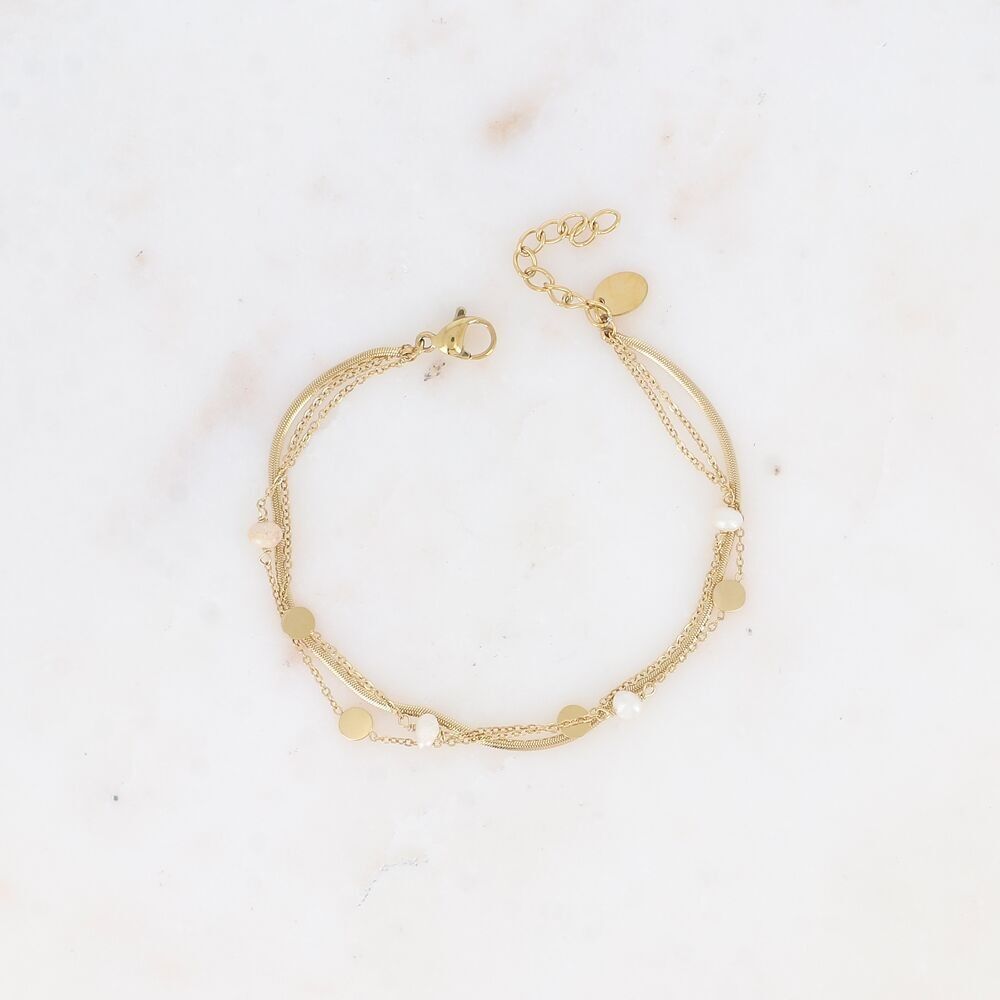 Bracelet multirangs - pastilles rondes et perles d&#039;eau douce