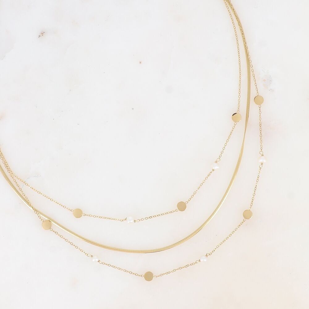 Collana multifilo: pellet rotondi e perle d'acqua dolce