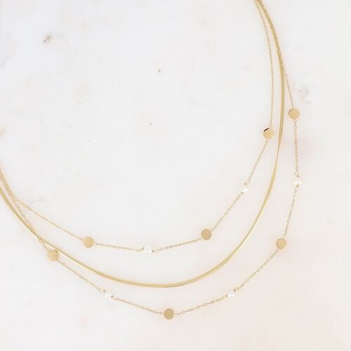 Collier multirangs - pastilles rondes et perles d'eau douce