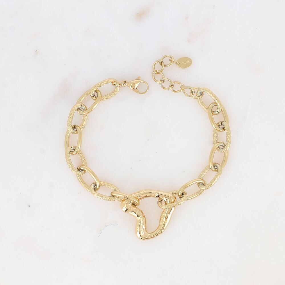 Bracelet - alternating mesh, smooth and engraved, openwork heart pendant