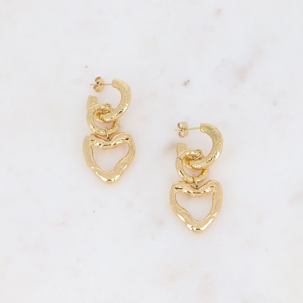 Orecchini a cerchio pendenti - 3 pezzi, 2 anelli martellati e un cuore traforato