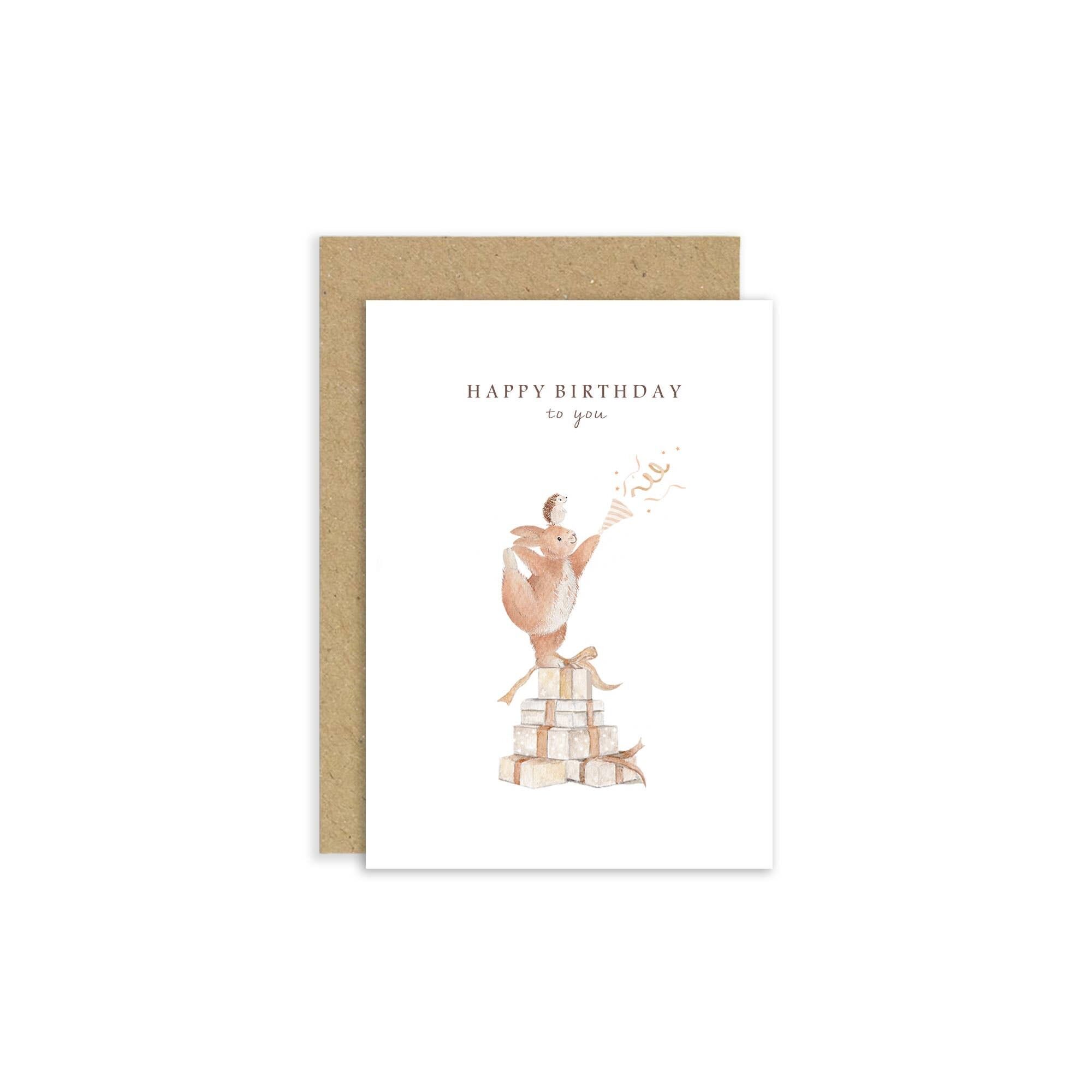 Biglietto di auguri di compleanno coniglio e riccio | Biglietto per tutte le età | Compleanno