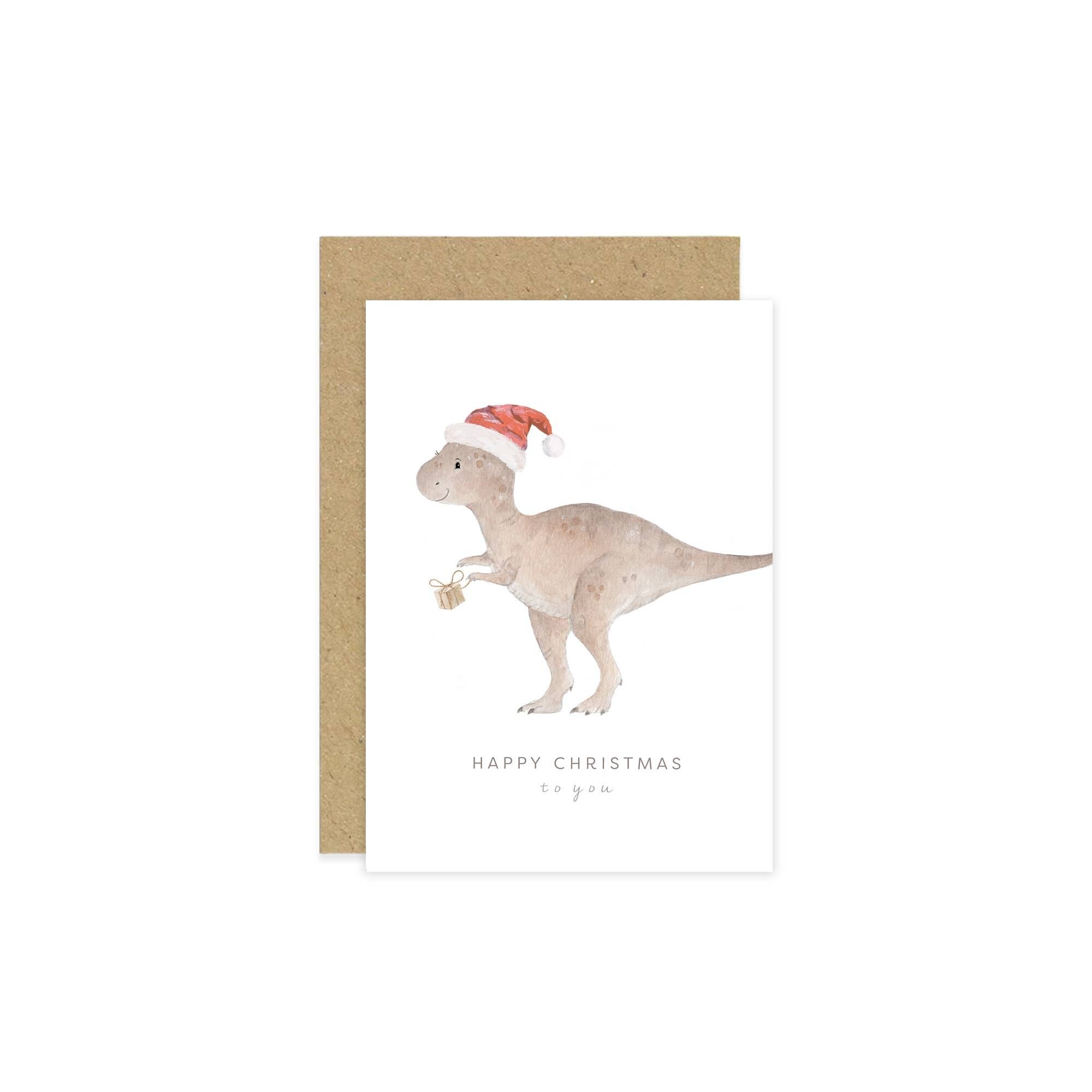 Biglietto di auguri stagionale sui dinosauri | Biglietto di auguri di Natale T-Rex
