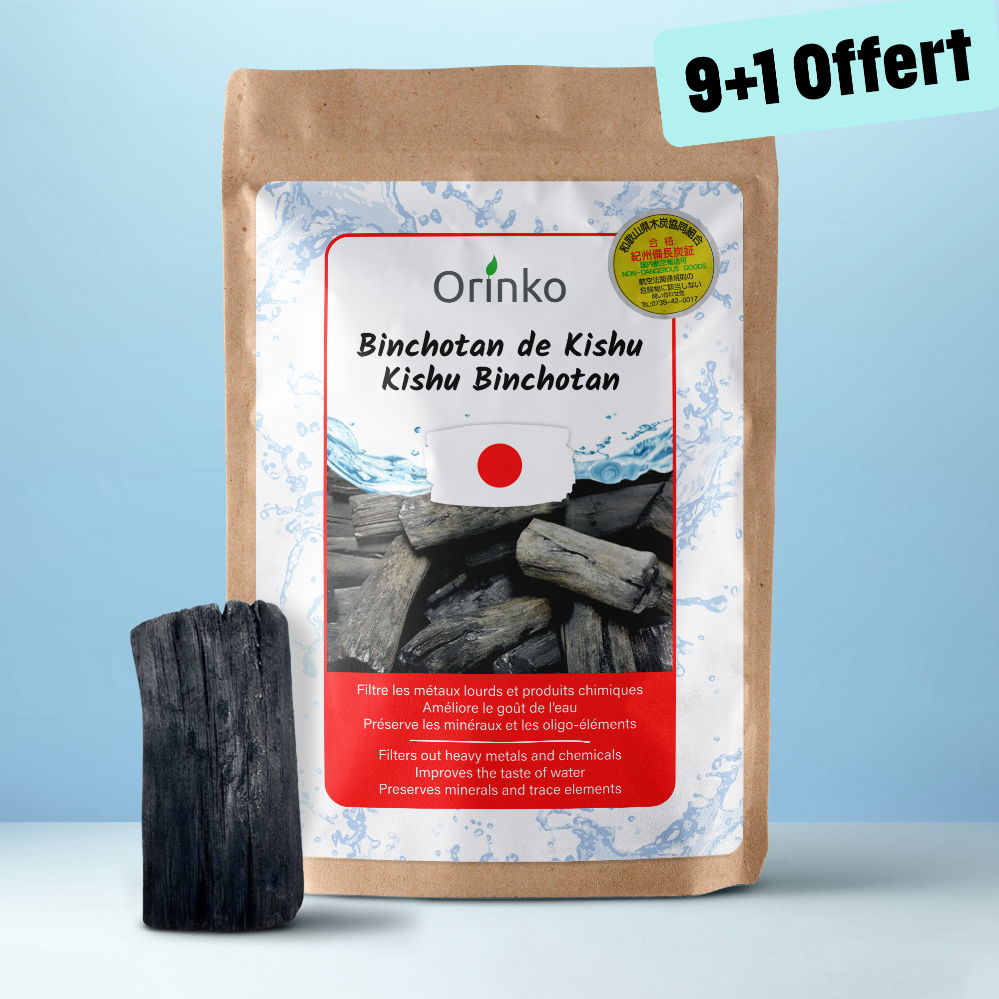 9+1 OFFERT : Binchotan Japonais de Kishu Bio 1X  | Chêne Ubame de Wakayama - Authentique Charbon Actif Binchotan Traditionnel du Japon pour Purification d'eau en Carafe