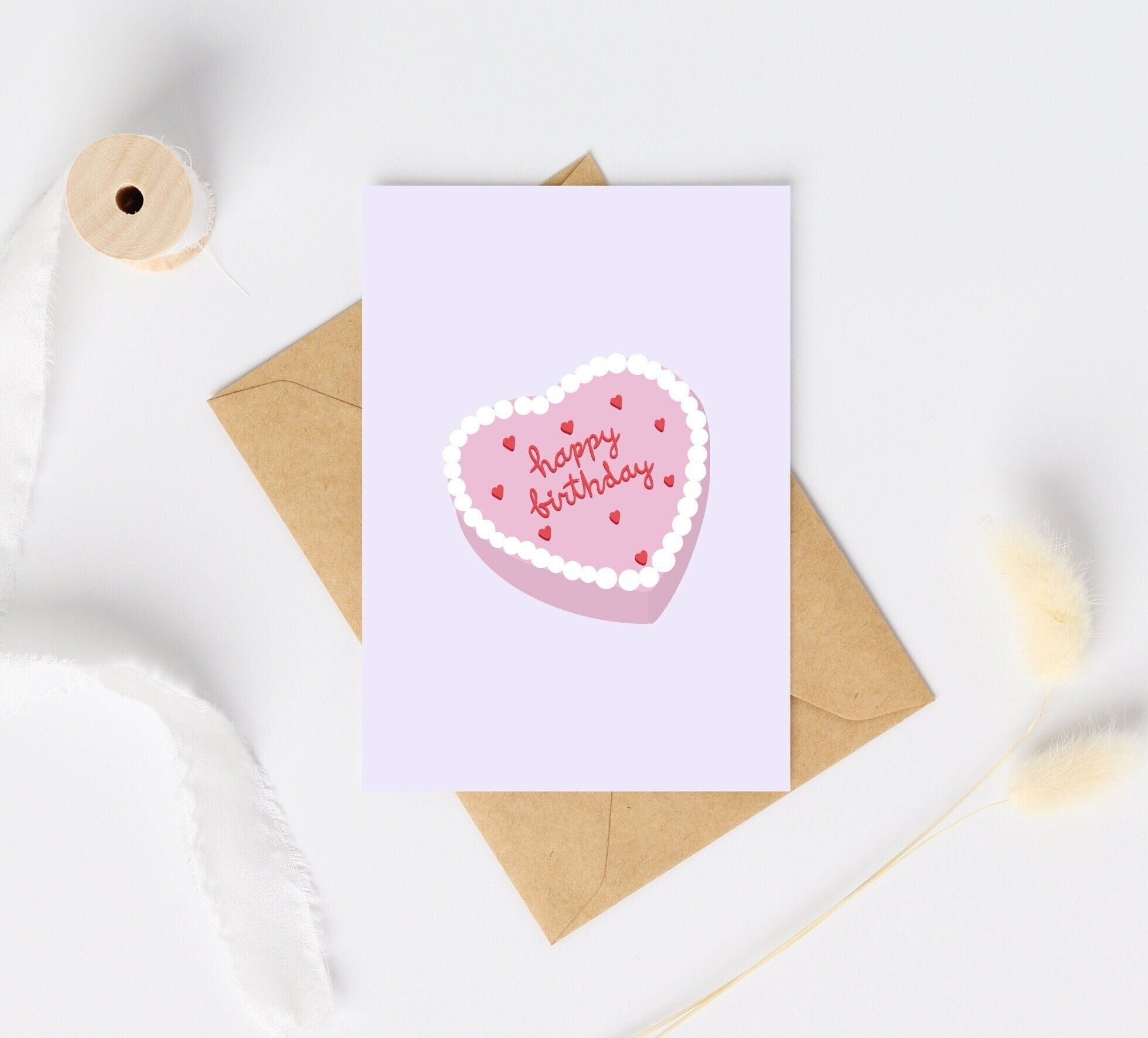 Lila Vintage Retro Kuchen Geburtstagskarte | Lila Gingham Kuchenkarte