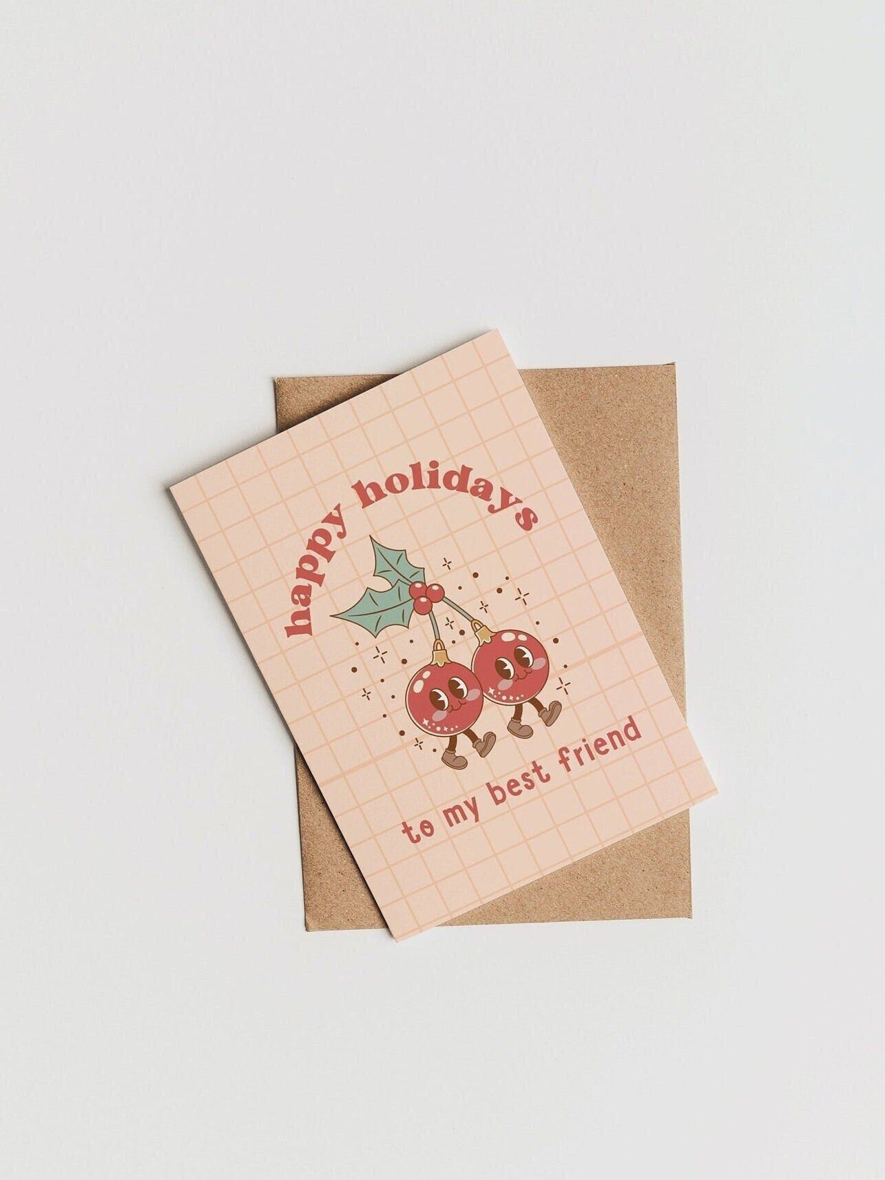 Biglietto di Natale retrò groovy | Biglietto di Natale con ciliegie