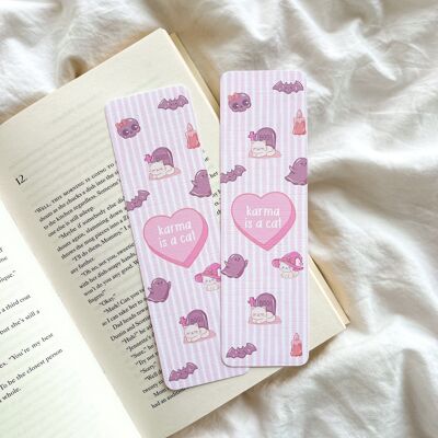 Karma Is A Cat Bookmark | Cute Halloween Bookmark