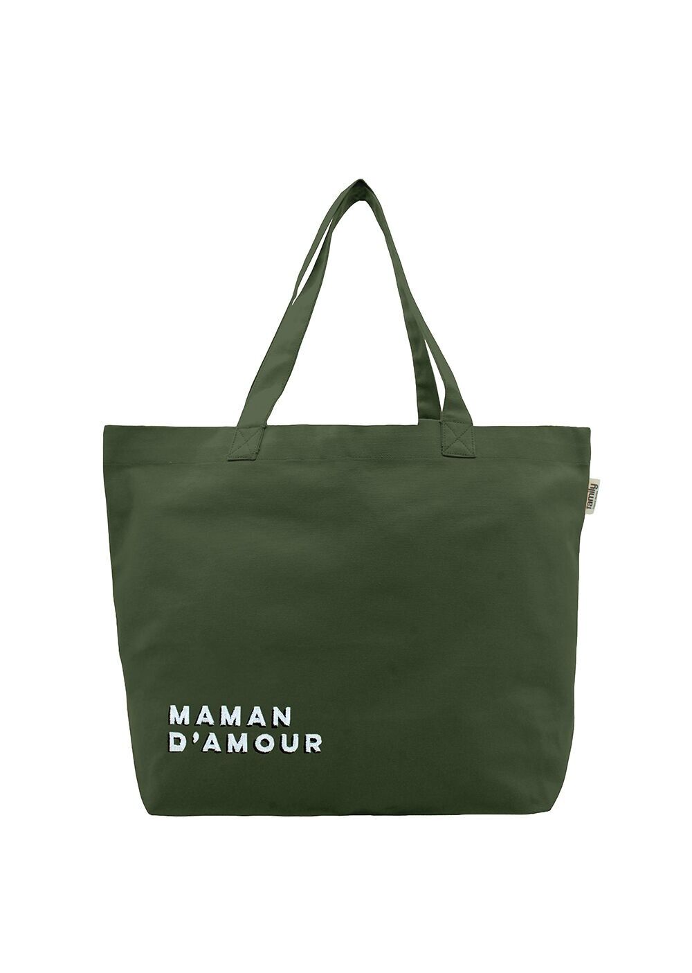 Borsa shopping ricamata MAMAN D’AMOUR oliva