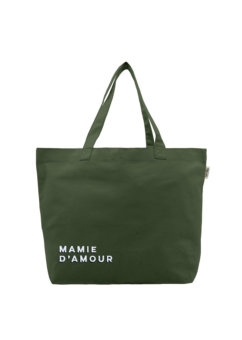 Borsa shopping MAMIE D'AMOUR ricamata color oliva
