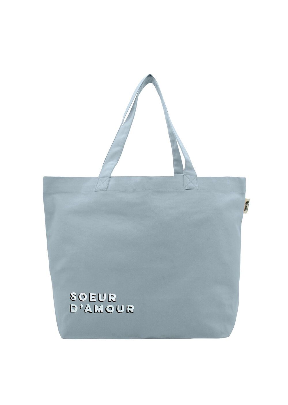 Sac shopping brodé SOEUR D’AMOUR bleu ciel