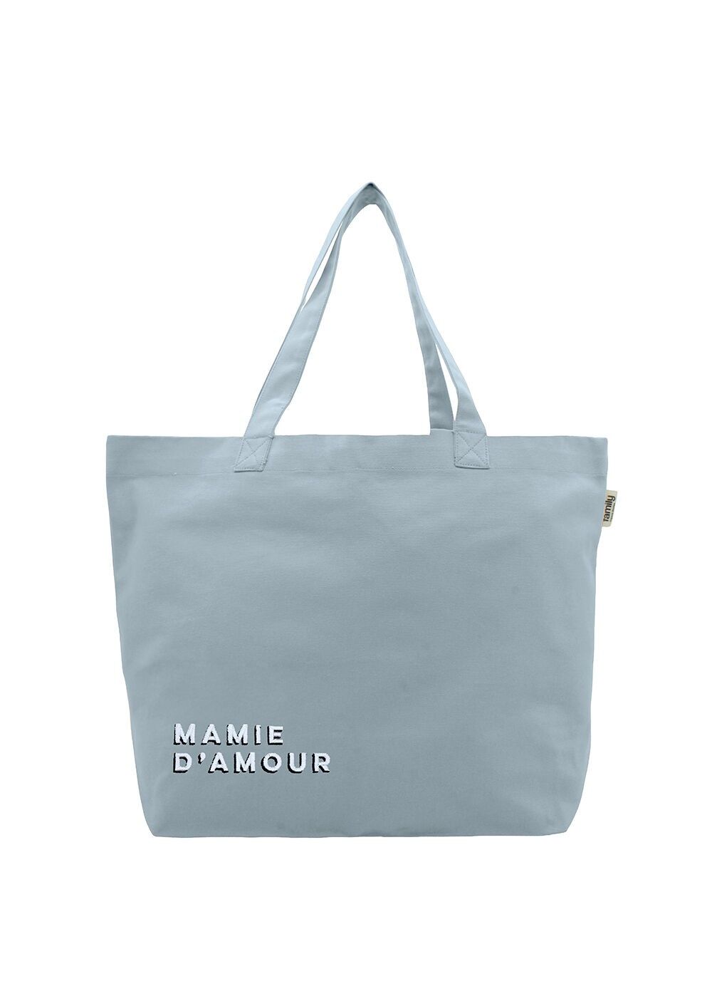 Sac shopping brodé MAMIE D’AMOUR bleu ciel