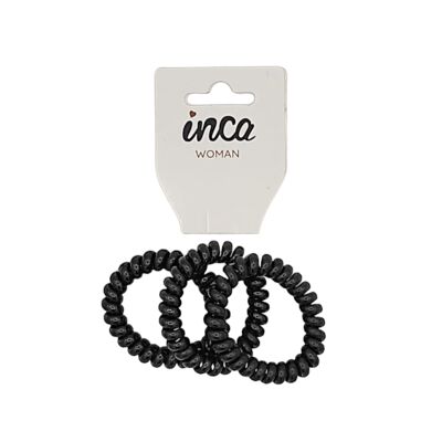 Confezione da 3 elastici per capelli neri per cavo telefonico - 5 cm