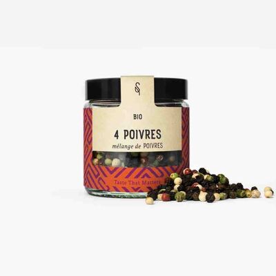 Mélange 4 poivres entier Bio verrine 120 ml