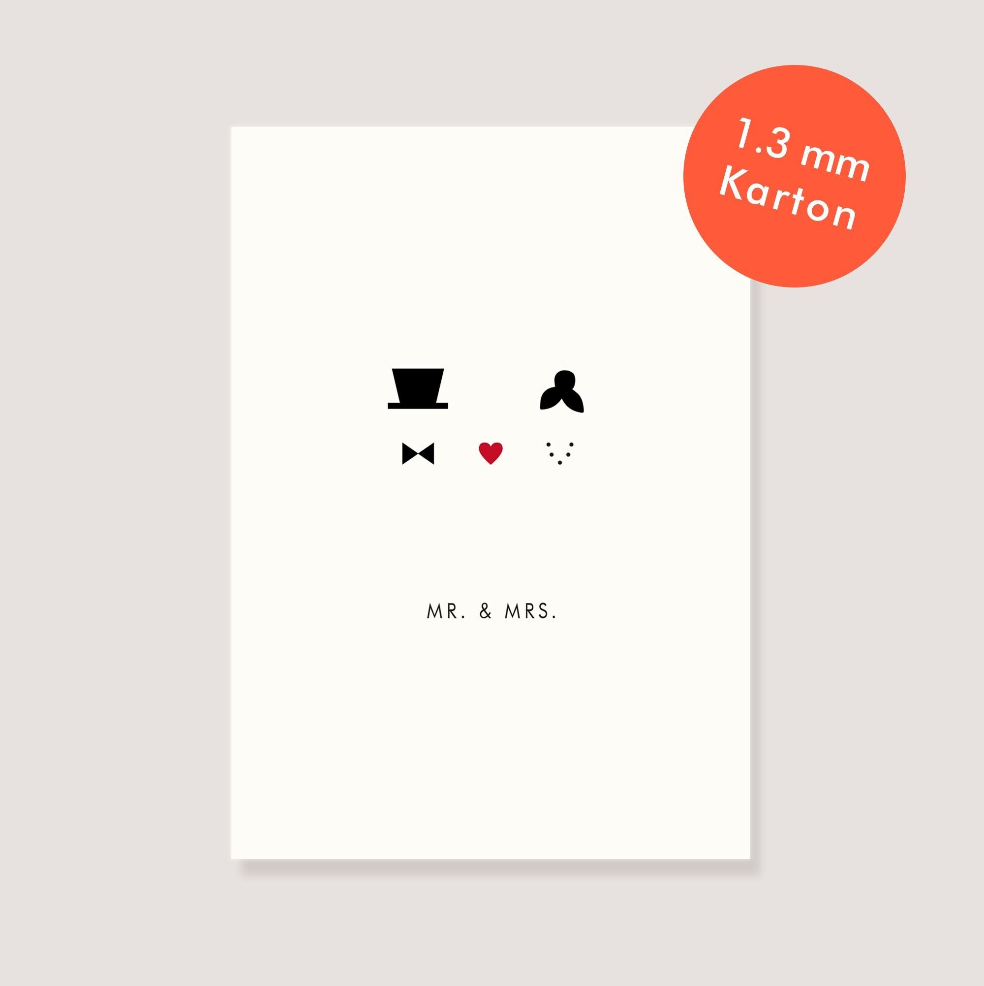 Postkarte Naturkarton - "Herz - Mr. & Mrs."