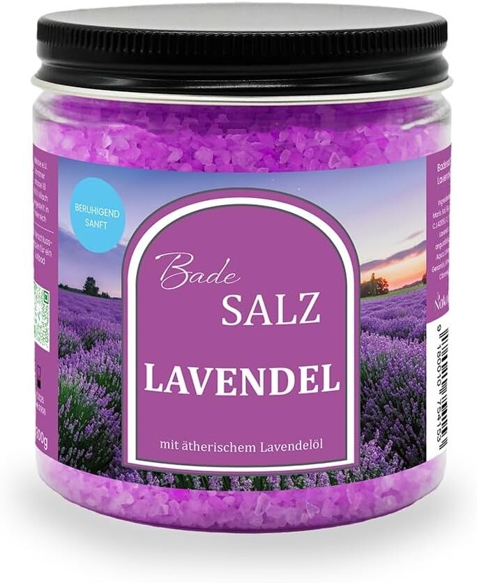 Sal de baño de lavanda Nakobe - 300 g Maris Sal hecha a mano con aceite esencial de lavanda