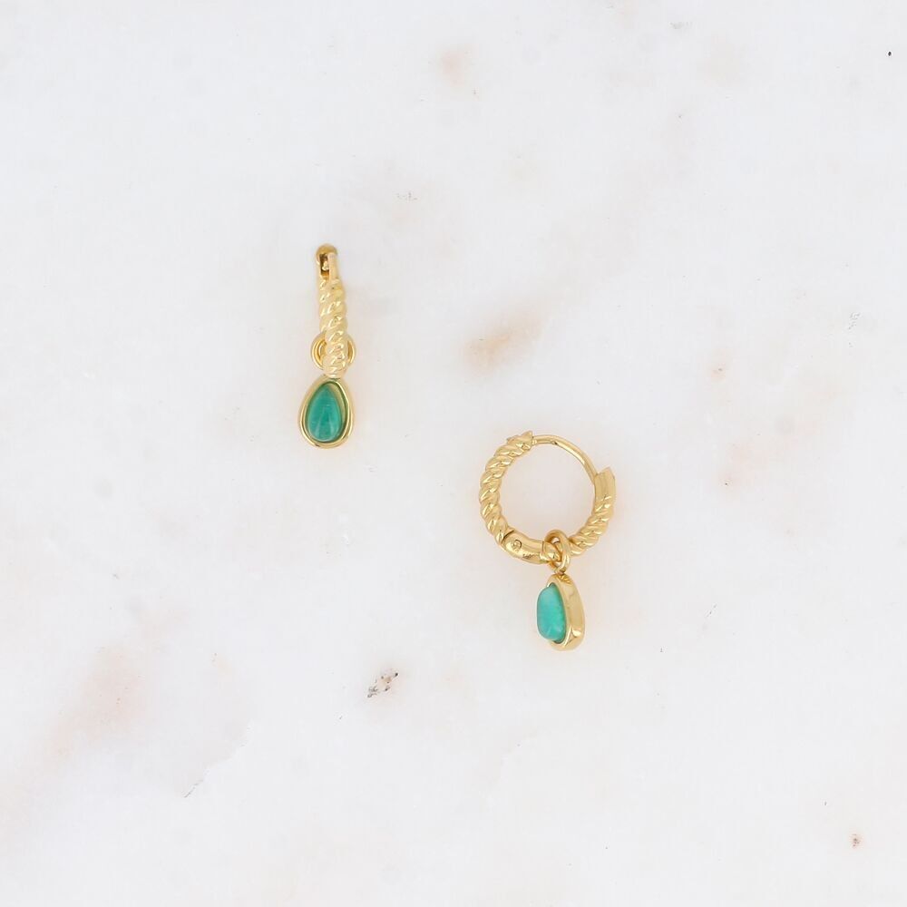 Creolen – gedrehter Ring und baumelnder Katzenaugentropfen