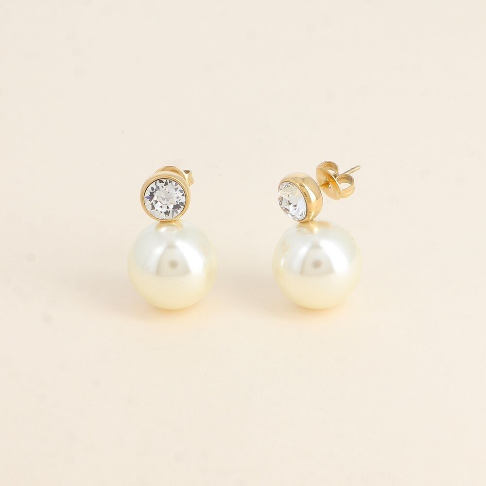 Boucles puces - cristal taillé SS29 et boule en résine blanche nacrée